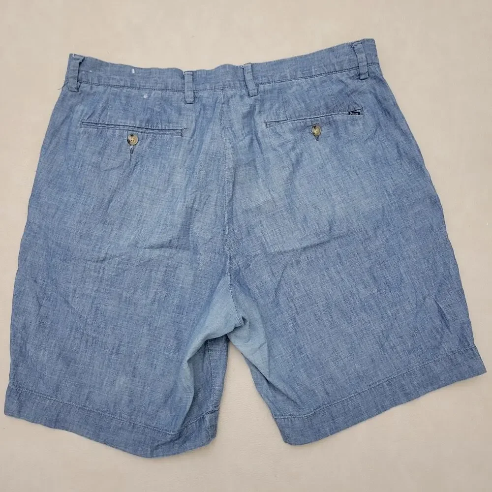 Polo Ralph Lauren Mens 34 Blue Chambray Straight Fit Shorts Nautical Preppy